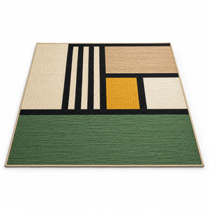 Tapis carré personnalisable en jute 100 % écologique à motif à carreaux 5x5 pieds vert/noir, tissage plat moderne pour salon - Product Image 1