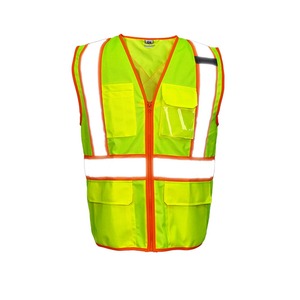 Gilet de sécurité orange haute visibilité unisexe, vêtements de travail en polyester, bandes réfléchissantes pour la construction et les travaux routiers - Product Image 2
