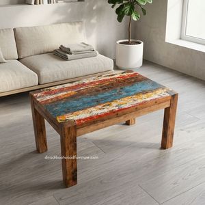 Durable Wood <b>Rustic</b> <b>Coffee</b> <b>Table</b> Knockdown Handcrafted Minimalist Vintage Industrial Living Room Furniture Reclaimed Boat Wood - Product Image 5