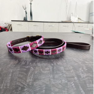 Conjunto de correa de cuello de perro Polo de cuero indio hecho a mano de la mejor calidad, diseño suave de lujo, herrajes de latón macizo, cintas duraderas - Product Image 1