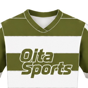 Camiseta de Rugby Verde Oliva y Blanca de Manga Corta, Cuello Redondo, Rayas, para Entrenamiento Deportivo, Partidos y Equipos - Product Image 3