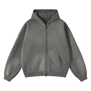 Daizha Sportswear Unisex Wash Washed Fleece Full Zip Hoodie Custom Logo Heavy Weight 100% Cotton Streetwear Hoodies - Product Image 1