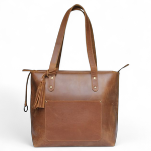 Sac fourre-tout vintage en cuir véritable grande capacité avec fermeture éclair, sac à bandoulière résistant à l'eau pour les voyages et l'usage quotidien - Product Image 1