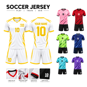 Uniforme de Fútbol Personalizado, Camiseta Blanca y Amarilla con Cuello en V, Manga Corta, Impresión Sublimada, Transpirable, Unisex, para Adultos - Product Image 3