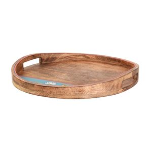 Highly Remarkable Sticker Floral Printed Wooden Stylish Round <b>Snacks</b> Tray Dinner Serving Platter Available At Best and Lowest - Product Image 2