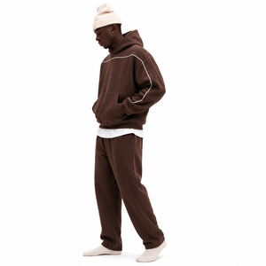 OME Custom Oversized Hoodie Brown Pullover Streetwear Sweatshirt Contrast Piping Y2K OEM Wholesale Private Label Supplier USA - Product Image 4