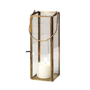 Luxury Modern Gold Glass <b>Lantern</b> <b>Set</b> Elegant Brass Finish Geometric Candle Holder for Wedding Centerpieces and Home Decor - Product Image 5