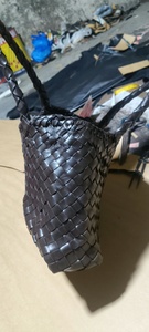 Black Custom Printed <b>Genuine</b> <b>Leather</b> Woven <b>Handbag</b> with Tatami Stitches Design Top Handle Fashion Accessory - Product Image 3