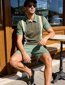 Ensemble de jogging pour hommes, été, tricoté, brodé, 100% coton, séchage rapide, manches courtes, logo personnalisé, ensemble chemise et short - Product Image 2