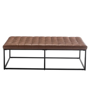 Banc ottoman moyen pour la maison, repose-pieds minimaliste pour changer de chaussures, banc rembourré en cuir et base en métal pour salon - Product Image 3