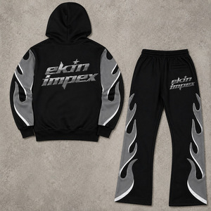 Conjunto de Sudadera con Capucha y Pantalones Deportivos Extra Grandes con Estampado de Llamas para Hombre, Ropa Deportiva de Felpa, OEM - Product Image 4
