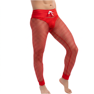 Pink Mesh Men's Full Length <b>Leggings</b> With Drawstring Waist Breathable <b>Pattern</b> Spandex Nylon Material - Product Image 2