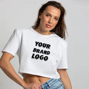 Women's <b>White</b> <b>Crop</b> <b>Top</b> Crew Neck Short Sleeve 100% Cotton Jersey Loose Fit Casual Letter Print Logo T-Shirt Spring Summer - Product Image 1