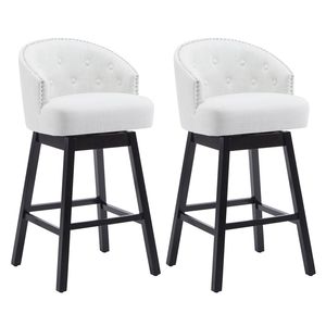 Ensemble de 2 tabourets de comptoir pivotants de 33,25 po, rembourrés, avec dossier et repose-pieds, structure en bois de caoutchouc massif, hauteur de comptoir - Product Image 5