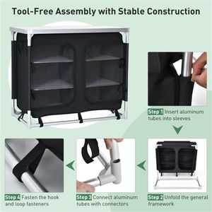 Black Camping Kitchen Table with Practical Storage Shelves - Product Image 3