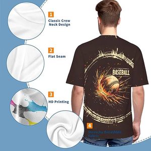 Baseball <b>Flame</b> Pattern Men's Short Sleeve O-Neck T-<b>Shirt</b> Digital Print Jersey Oversized Fit Casual Style 100% Cotton Breathable - Product Image 5