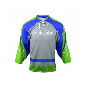 Custom Men's Ice Hockey Jersey Blue Green Gray Sublimation Print Quick Dry Polyester Adult Summer Sport Wear Front Logo - Product Image 1