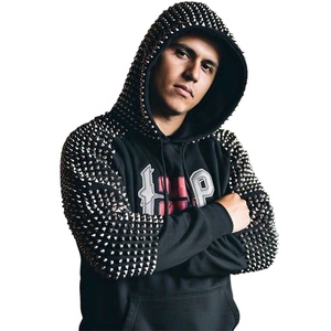 Impression DTG zippée personnalisée Vintage Sun Faded 500gsm lavé à l'acide Streetwear coton mélangé recadrée en détresse Stud Hoodie hommes - Product Image 1