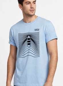 ONETEN APPAREL T-shirt à manches courtes bleu clair pour homme, imprimé géométrique bateau, coupe classique, col rond, décontracté - Product Image 2