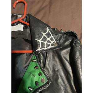 <b>Punk</b> Rock Style Gothic Rock Custom Spiderweb Shoulder Leather Green Studded Lapels <b>Jacket</b> 2026 - Product Image 4
