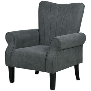 Poltrona moderna con sedia accento in tessuto grigio scuro con gambe in legno per soggiorno - Product Image 1