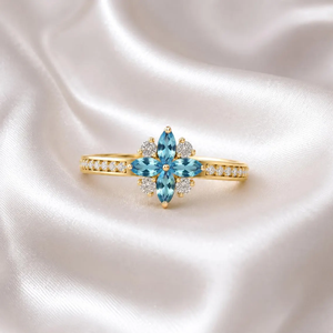 Bague en topaze bleu ciel, pierre de naissance de décembre, coupe marquise, motif floral, en argent sterling 925 et plaqué or 18 carats, élégante pour mariage - Product Image 5