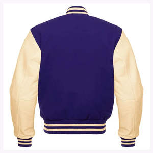 Veste bomber varsity unisexe élégante et oversize en laine avec manches en cuir, épaules tombantes, style décontracté streetwear - Product Image 6