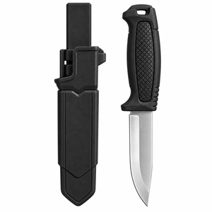 Black Fixed Blade <b>Outdoor</b> Knives with Silver <b>Steel</b> Blade Diamond Textured Non Slip Handle Protective Sheath and Belt Clip for Hi - Product Image 6