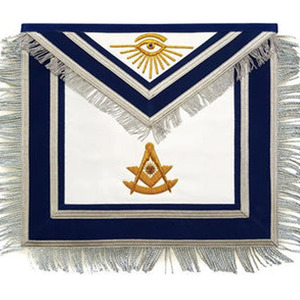 Delantal Masónico Past Master Blue Lodge, Bordado a Mano en Dorado con Flecos Plateados, Regalia de Logia Masónica - Product Image 1