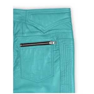 Pantalon moto taille haute pour homme, bleu sarcelle, avec fermetures éclair, coupe droite, style motard, en polyester, pour le printemps, décontracté - Product Image 4