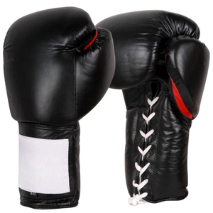 Gants de boxe en cuir noir avec fermeture à lacets au poignet, 20 oz, pour adultes, unisexe, usage arts martiaux - Product Image 2