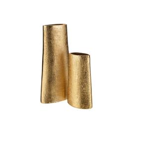 Vase en aluminium texturé doré antique fait main - Vase décoratif ovale conique en métal pour arrangement de fleurs séchées modernes et de luxe - Product Image 1