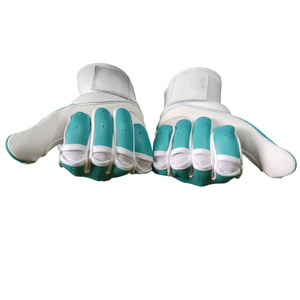 SAAR INDUSTRIES White Teal Original Leather Long Cuff Batting Gloves Breathable Eco-Friendly Lightweight <b>Hook</b> Loop Closure - Product Image 2