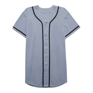 Heather Grey Baseball Jersey with Black Contrast Piping Custom Team Uniform Performance Button Down <b>Athletic</b> Wear - Product Image 1