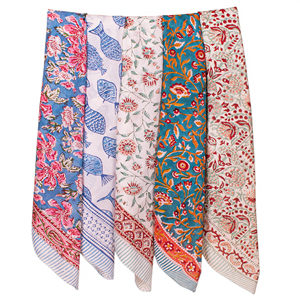 Pañuelos de Algodón con Estampado de Bloques Estilo Vintage 100x100cm, Diseño Floral y de Peces, Unisex, Decorativos, para Uso Casual, Coloridos - Product Image 4