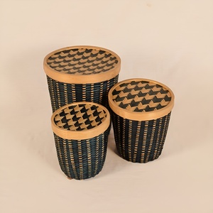 Cesta cilíndrica de bambú con tapa, caja de almacenamiento hecha a mano, lonchera alta para refrigerios, precio competitivo - Product Image 2