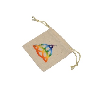 Healing Crystal Chakra Mandala Printed <b>Drawstring</b> Cotton <b>Pouch</b> with Custom Logo Religious Design for Wedding Gift - Product Image 4