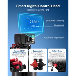 Sistema Suavizador de Agua para Toda la Casa con Control Digital Automático de 64,000 Grains, Incluye Válvula de Derivación para Reducción de Agua Dura - Product Image 4