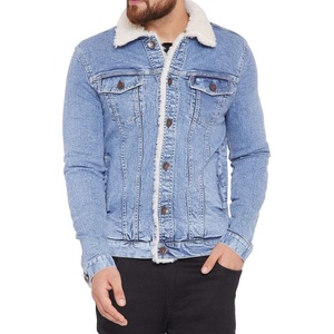 Men's Slim Fit Denim Jacket With Faux Fur Lining Turn-<b>down</b> Collar Casual Washed Blue Jacket Autumn Wear - Product Image 3