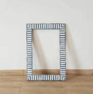 Oval Bone Decorative Wall <b>Mirror</b> with Black <b>White</b> Floral Frame Traditional Style Handmade 4mm Thickness No Electricity Required - Product Image 2