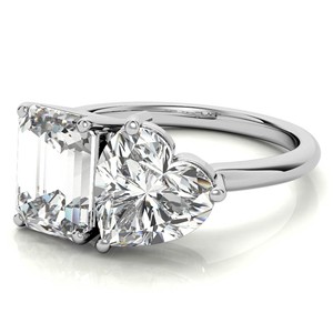 Anillo de compromiso de lujo con dos piedras de moissanita con corte esmeralda y corte corazón, en oro blanco macizo de 10K, estilo Toi et Moi, para mujer. - Product Image 3