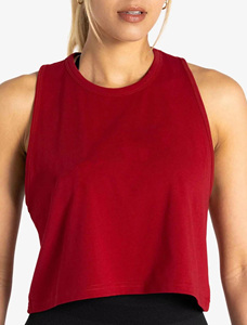 Débardeur rouge à col rond pour femme, couleur unie, tricoté en spandex et polyester, respirant, style sportif, longueur courte - Product Image 6