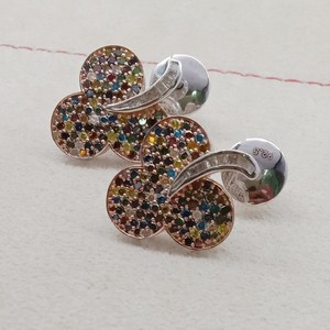 1.69 Cttw White Baguette & Round Multi Color Natural Diamond Stud <b>Earrings</b> for Women in 925 Sterling Silver, Push Back - Product Image 2