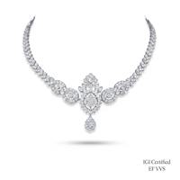 Collier en or blanc avec pendentif de luxe en diamant de culture à motif floral d'Inde du Sud, chaîne en boîte, certifié IGI, élégant pour femme, idéal pour les mariages