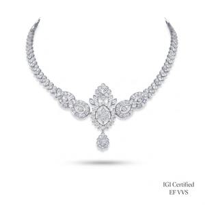 Collier en or blanc avec pendentif de luxe en diamant de culture à motif floral d'Inde du Sud, chaîne en boîte, certifié IGI, élégant pour femme, idéal pour les mariages - Product Image 2