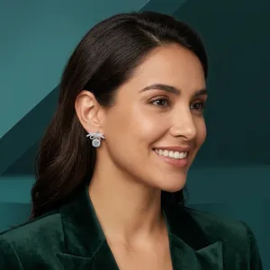 Boucles d'oreilles en or blanc pour femmes, diamants ronds taille brillant, certifiés IGI, bijoux de fête classiques, nouveau design Ramdut Ear 0069 - Product Image 1