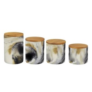Elegant Marble & Metal Canisters Minimalist Glass <b>Storage</b> Jar Set With Marble Lids for <b>Kitchen</b> Tableware Accents - Product Image 2