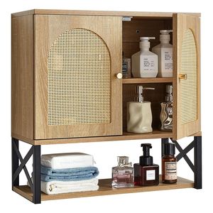 Ripiano regolabile 2 porte bagno armadio a muro wc medicina organizzatore divisorio aperto parete montato a parete mensole per appendere per - Product Image 1