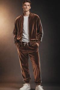 Ensemble de survêtement en velours pour homme avec bandes latérales - Product Image 3