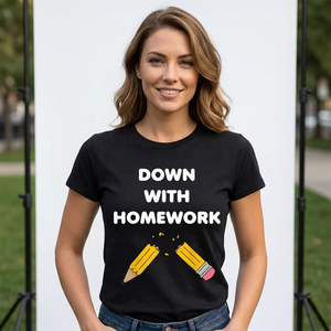 เสื้อยืดพิมพ์ลาย Down With Homework เสื้อยืดคอกลมแขนสั้นลำลองสำหรับผู้ชายผ้าฝ้ายเจอร์ซีย์ทรงพอดีตัว - Product Image 5